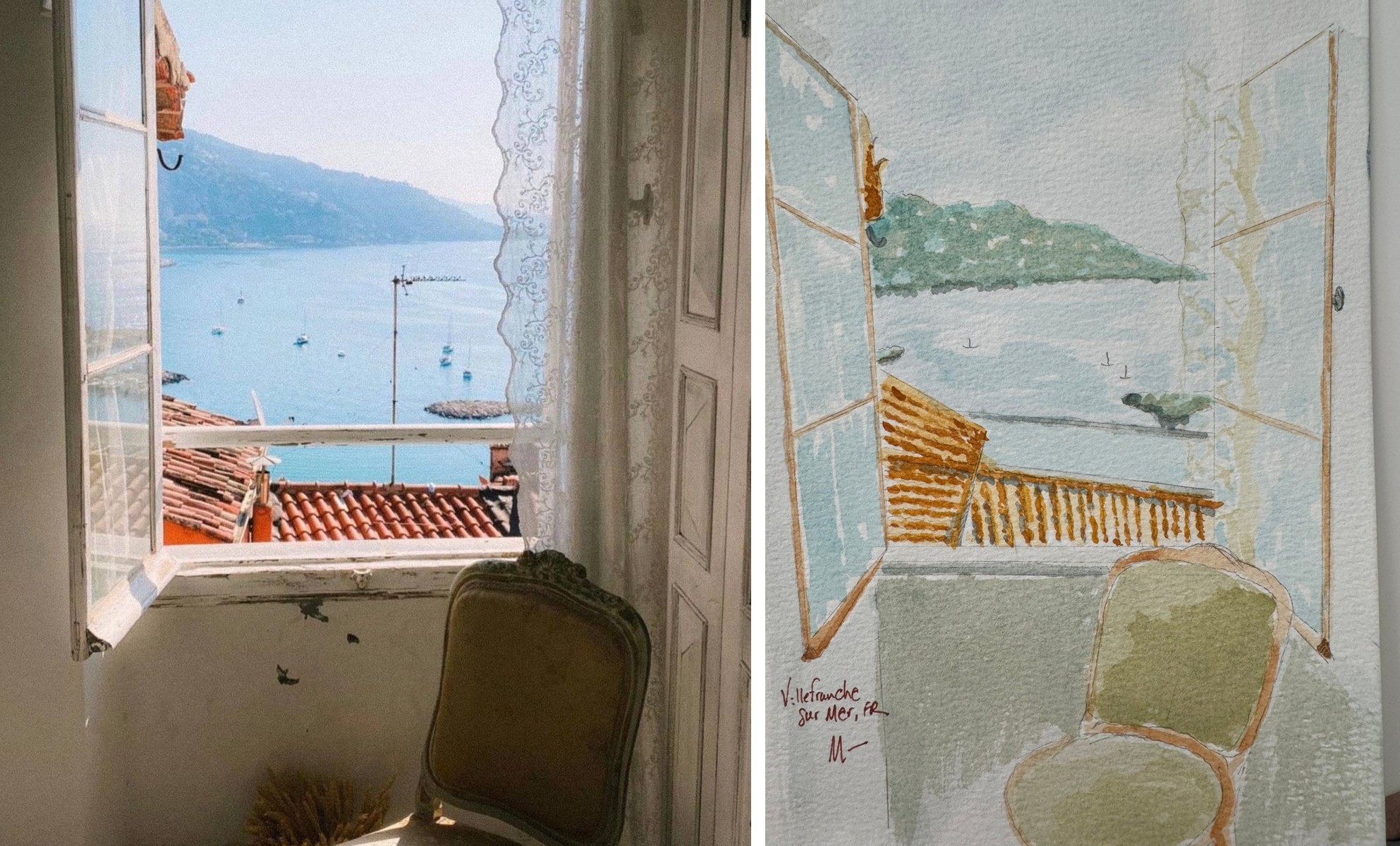 Weekend Watercolor #49 Breakfast Villefranche-sur-Mer by Miles Spencer