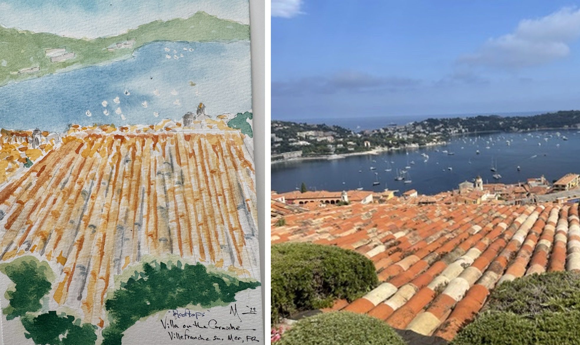 Weekend Watercolor 53 Rooftops Villefranche-sur-Mer by Miles Spencer